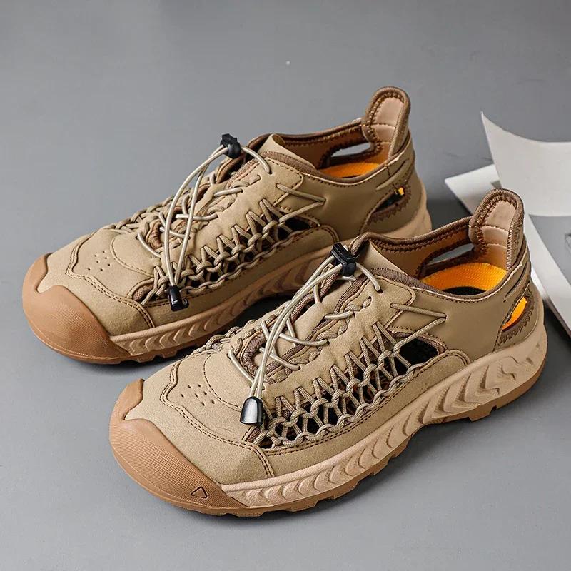 Summer Men Sandals Genuine Leather Casual Sandals Outdoor Antiskid Designer Round Toe Sandals Breathable