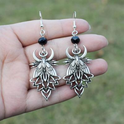 1pair Christmas Gothic Moon Butterfly Moth Earrings Suitable for Women Punk Fashion Jewelry Gift