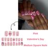 Stylish Pink Heart Press on Nail Medium Square False Nail Acrylic Stick on Nail for Enhancing Valentine's Day Charm