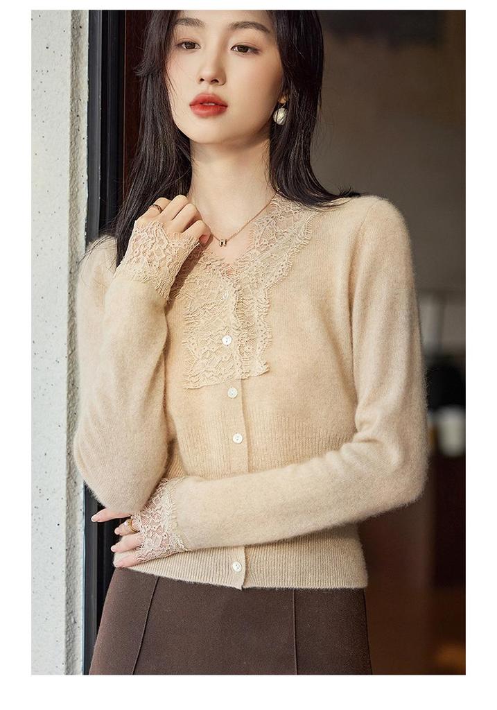 Versatile Cashmere Lace V-neck Sweater - Trendy Autumn/Winter Knitwear