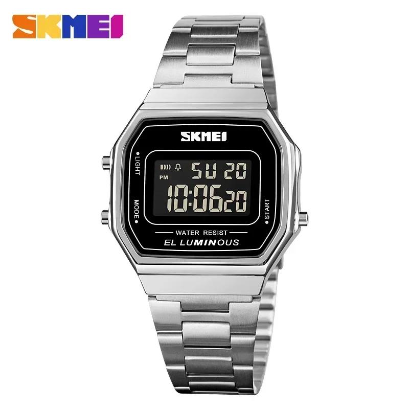 SKMEI 1647 Men Reloj Hombre Retro LED Digital Male Watches Casual Simple Mens Wristwatches Stainless Steel Band Waterproof Watch