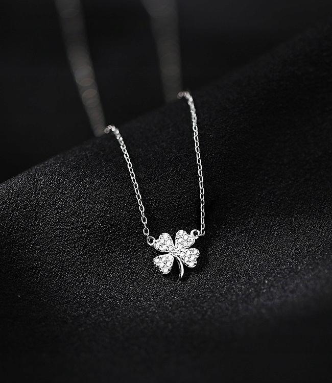 925 Silver Chain Earrings Bracelet Four Leaf Clover Crystal