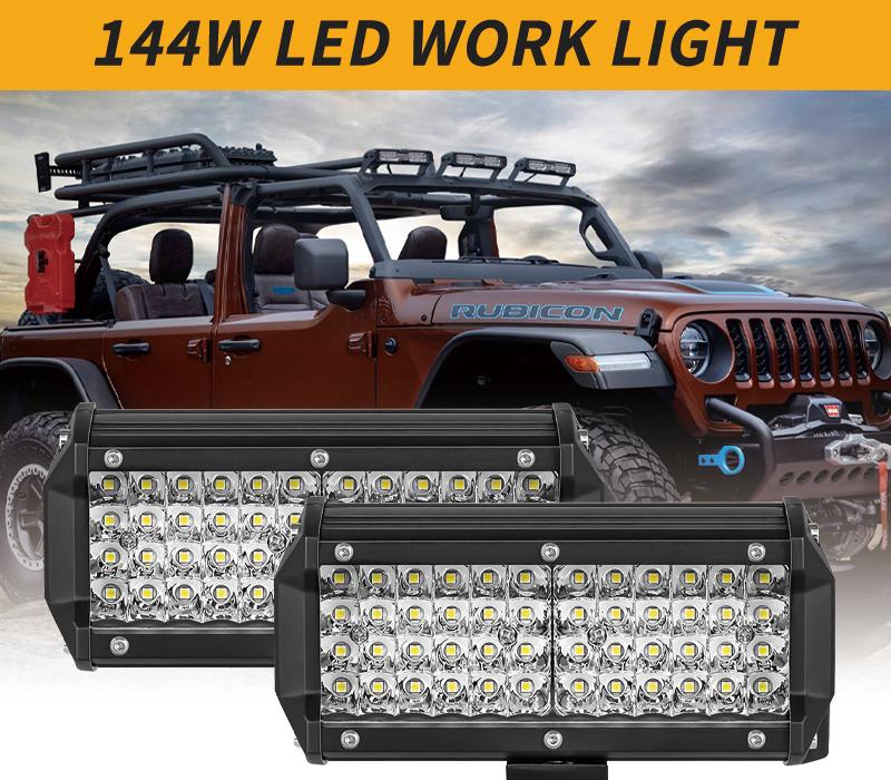 Automotive LED Work Lights 144W Four-row Highlight Maintenance Lights Herdsman Off-road Vehicle Spotlights Front Bumper Lights M