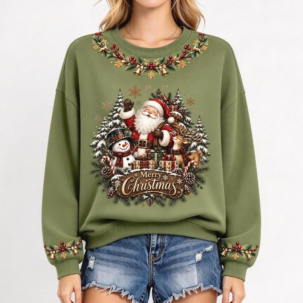 Women's Christmas Print Long Sleeve Top Casual Comfortable Fall Winter Shirt