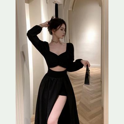 Long Sleeve Dresses Women Gown Sexy Maxi Chic French Streetwear