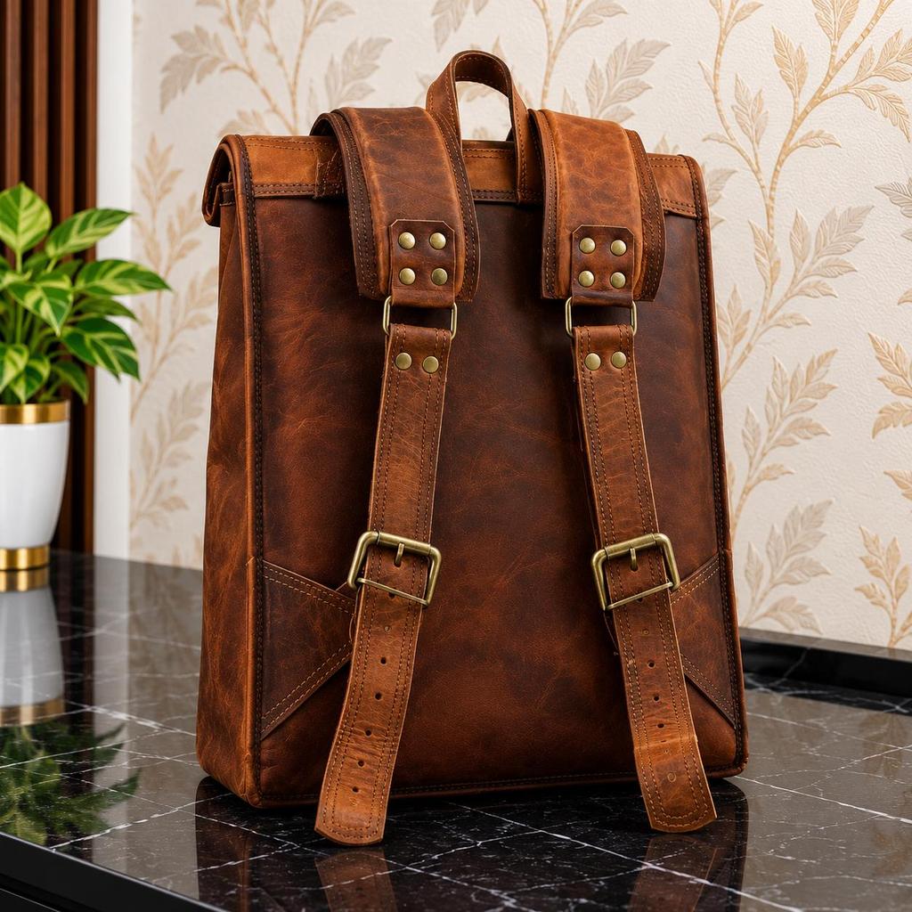 Zaino per laptop da viaggio di grande capacità in vera pelle di capra da uomo - Marrone