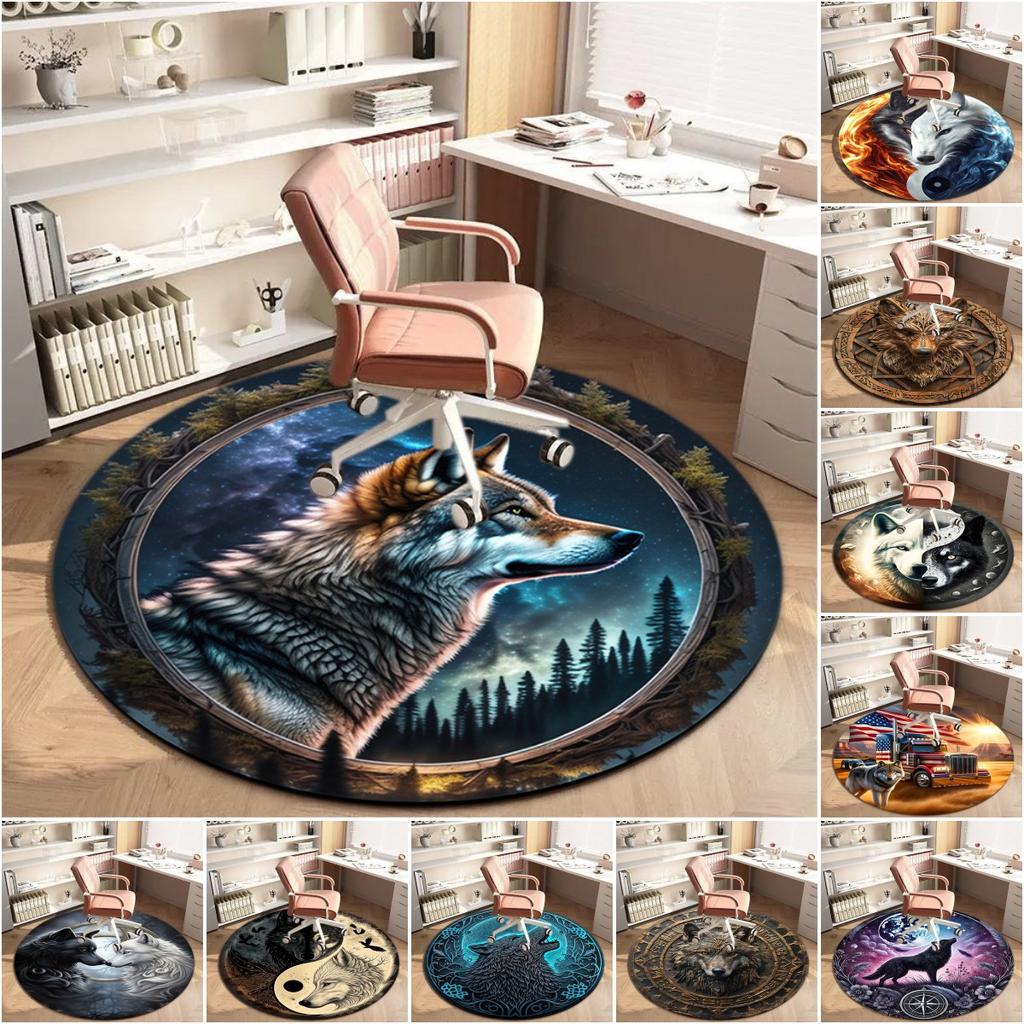 1Pc wolf theme Printed circular carpet, home door mat, outdoor travel protection carpet A1