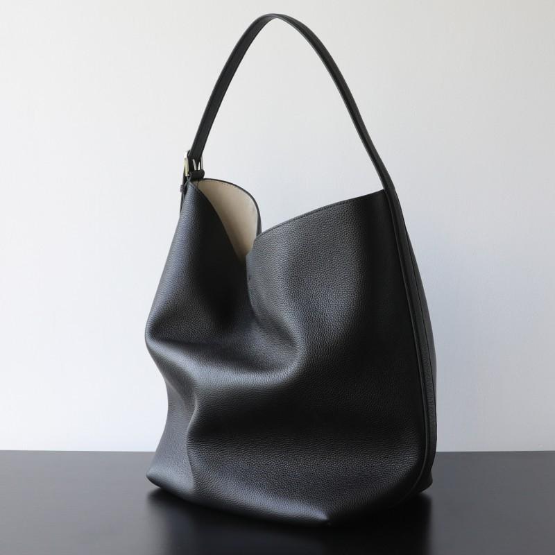 Minimalist Leather Bucket Tote Bag Women Top-Grain Cowhide Casual Shoulder Handbag With Hook Urban Chic Style