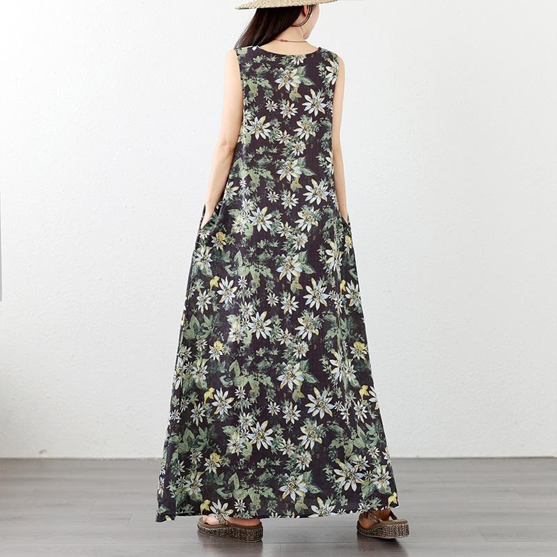 Sleeveless Plus Size Cotton Vintage Floral New In Dresses for Women Casual Loose Long Summer Dress