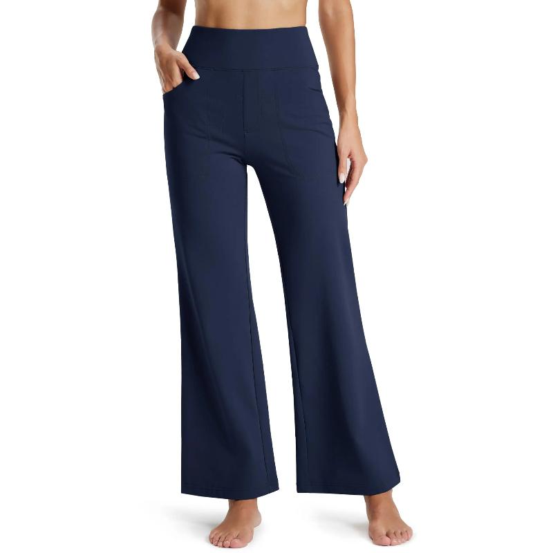 Women's Fleece Lined Wide Leg Yoga Pants Waterproof High Waist Business Pants Winter Warm Sweatpants with Pockets