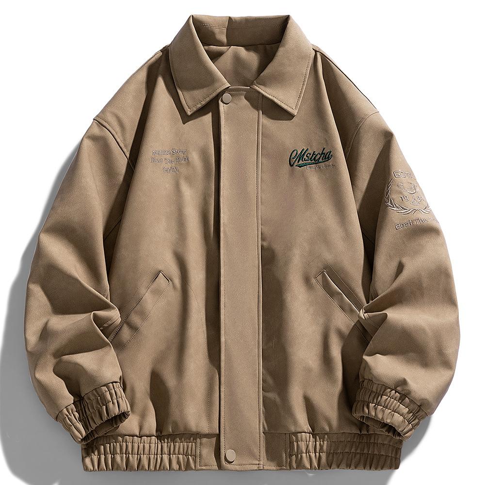 

New Lapel Jacket for Men s Autumn High Street Handsome Heavy Embroidered Couple Jacket for Young Lapel Leather Jacket M