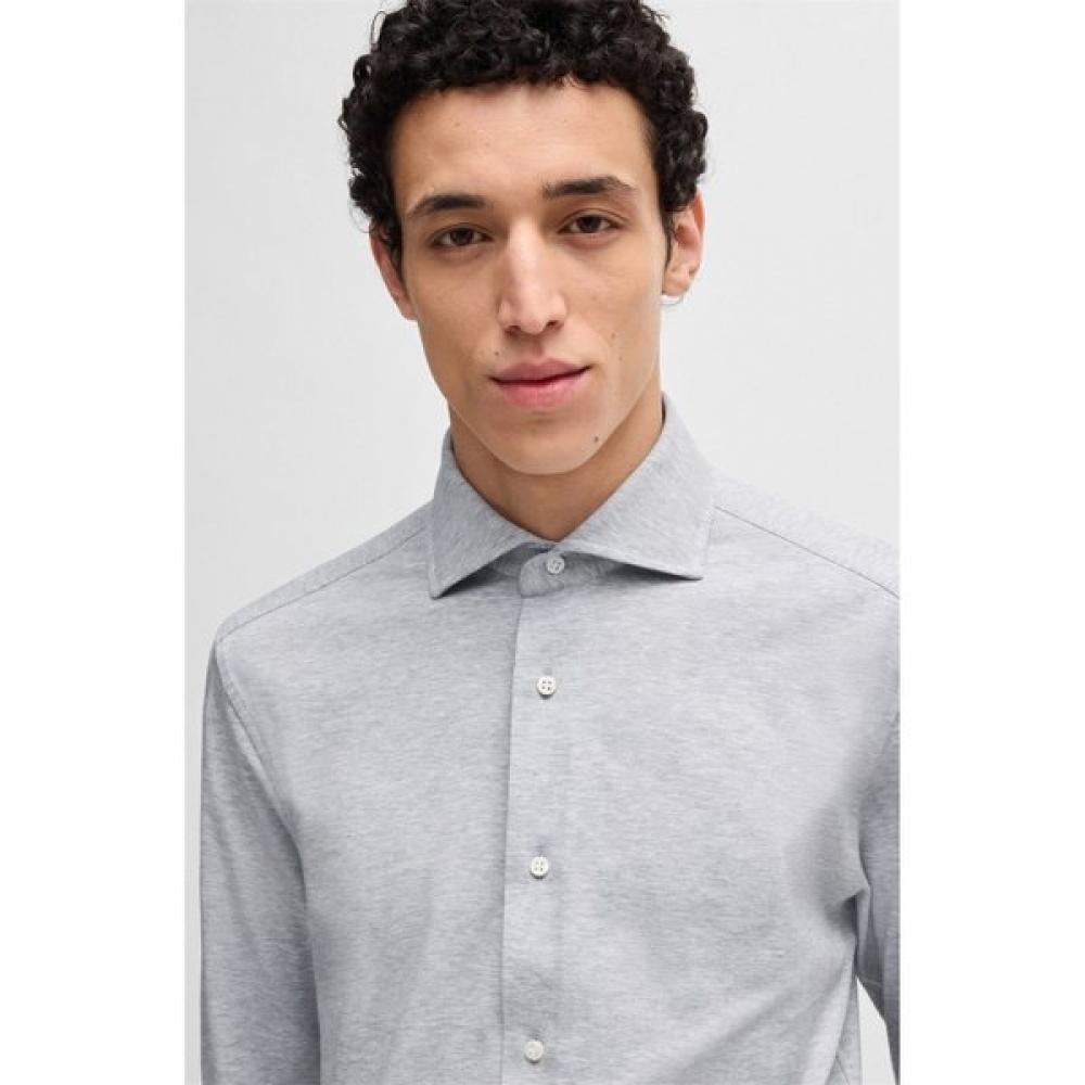 BOSS Italian Cotton Blend Slim Fit Shirt Open Grey  50539612073 