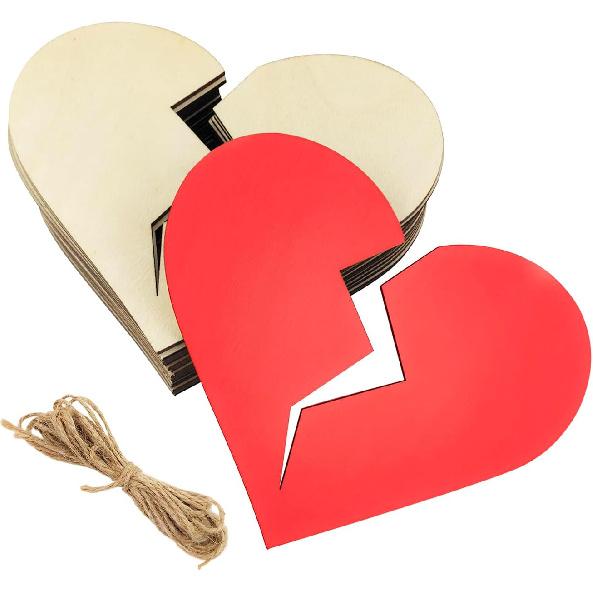 30 Pack 4 Inch Wood Broken Heart Cutouts Unfinished Wood Broken Heart Crafts Wooden Broken Heart Hanging Ornaments DIY Broken Heart Craft Gift Tags