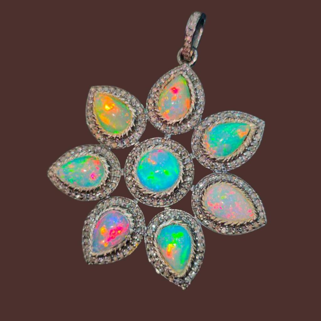 Multi Flashy Ethiopian Opal Pendent, Natural Cabochon Pendent.
