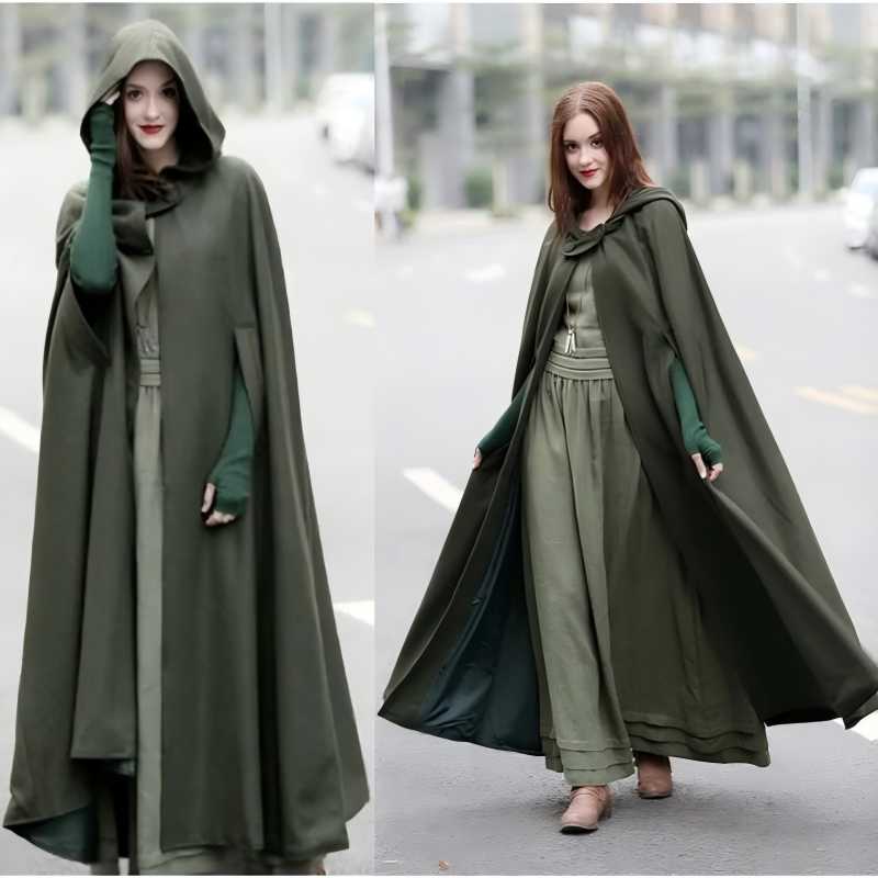 Halloween Costumes for Adult Women Medieval Cosplay Retro Lace Long Cloak with Hat Party Renaissance Noble Woman Costume