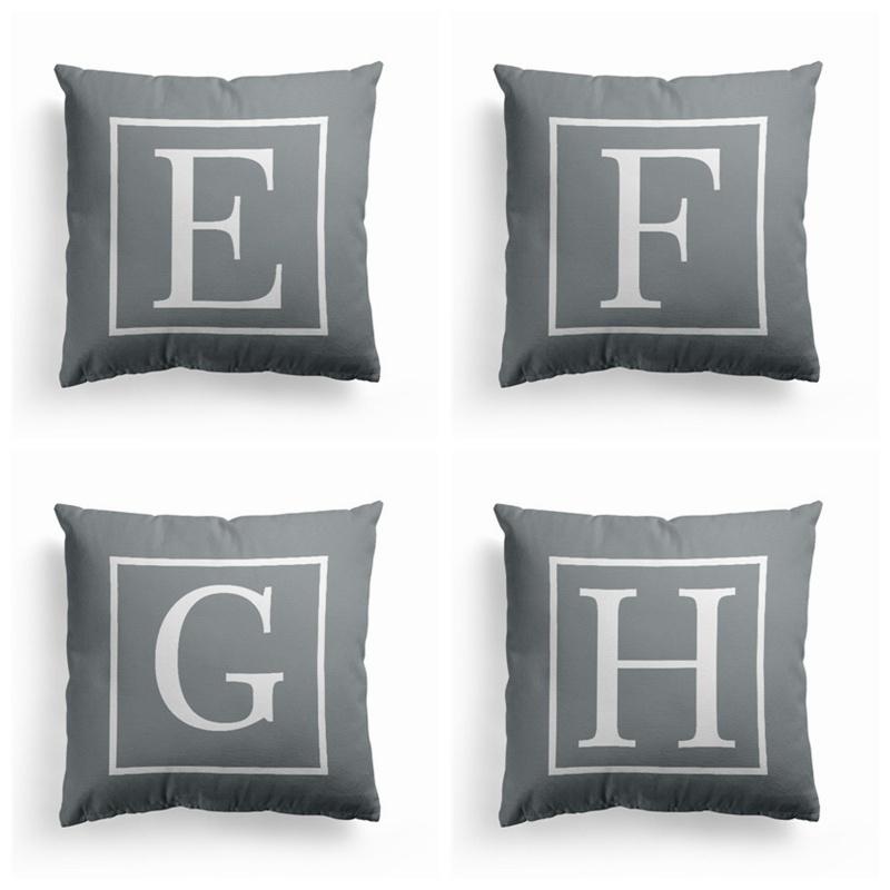 45x45cm Pillow Cover Letter Alphabet Printed Grey Pillowcase Decorative Pillows Cushion Cover Use For