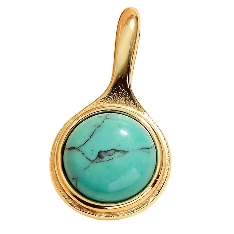 Oval Turquoise Stone 18K Gold-Plated Stainless Steel Pendant Necklace and Earring Charms