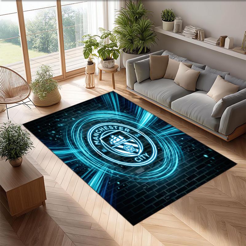 Manchester City Printed Flannel Area Rug Non Slip Soft Polyester Floor Carpet Indoor Decor Mat for Bedroom Living Room Sofa