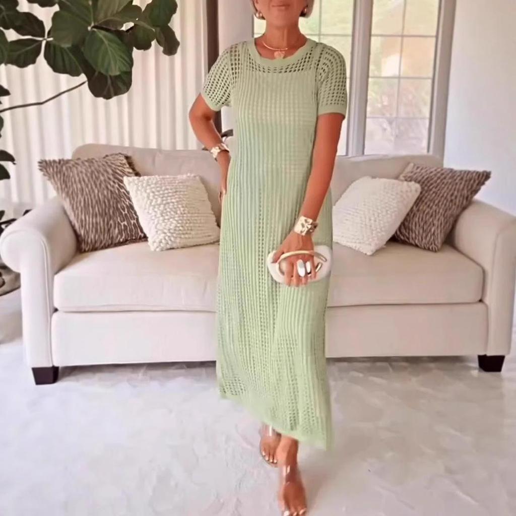 Vestido Maxi Largo sin Mangas de Punto de Encaje Blanco, Diseño Elegante Calado, Vestido de Verano Boho Chic