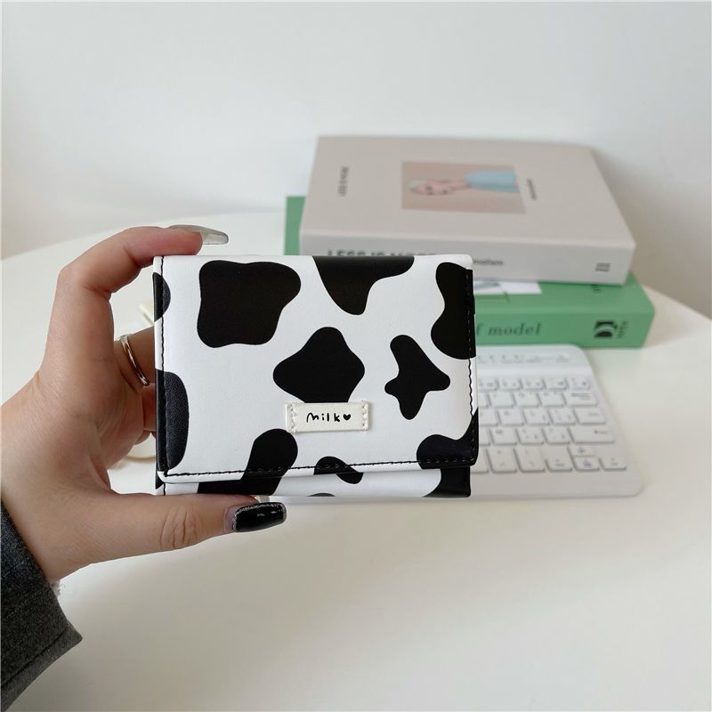 Women New Fashion Wallet Leather Cartoon Cow Cattle Short Ladies Multi-card Slot Coin Purses Cute Triple Fold Wallet