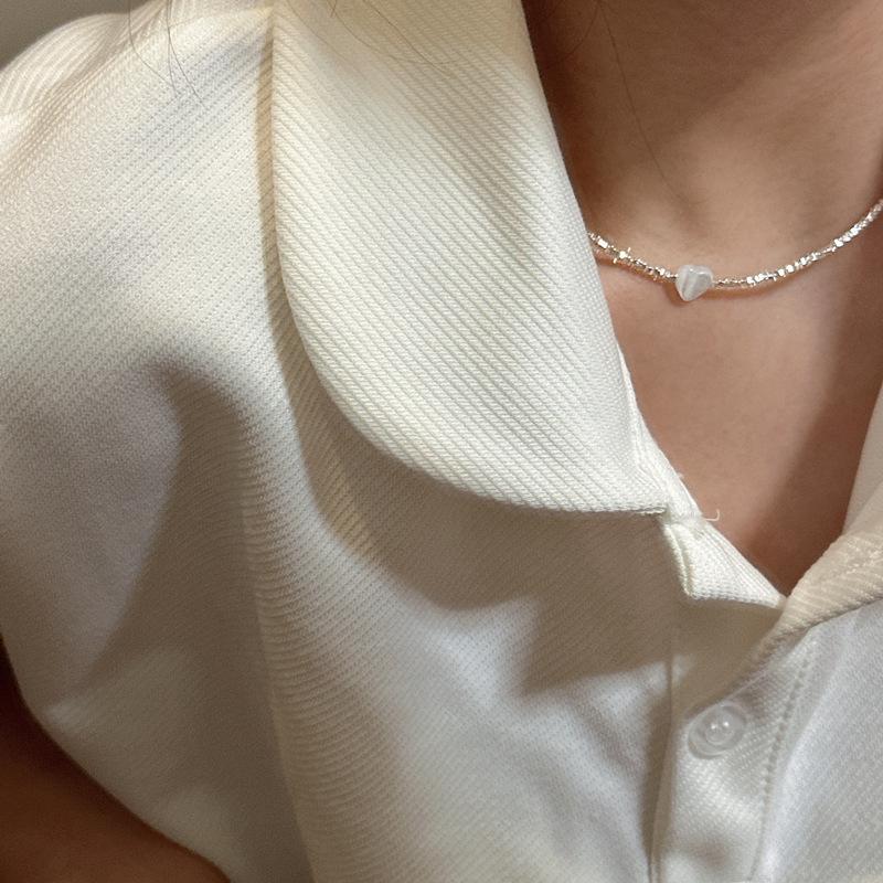 Korean Style Heart-Shaped Clavicle Chain: S925 Sterling Silver Mother-of-Pearl Necklace Bracelet