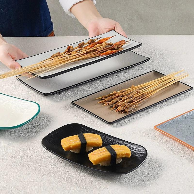 Melamine BBQ Rectangular Side Dish Plate - Imitation Porcelain Plastic, Creative Serving Plate, Drop-Resistant for Hot Pot & Barbecue Restaurants