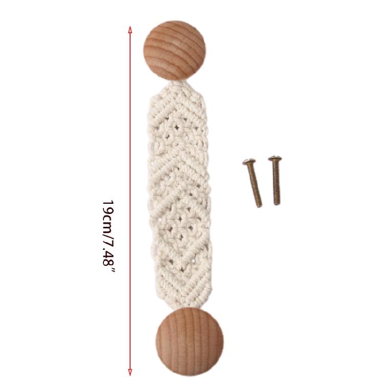 Beech Wood Door Cabinets Handle Drawer Pull Knob Handmade Cotton Rope 19cm