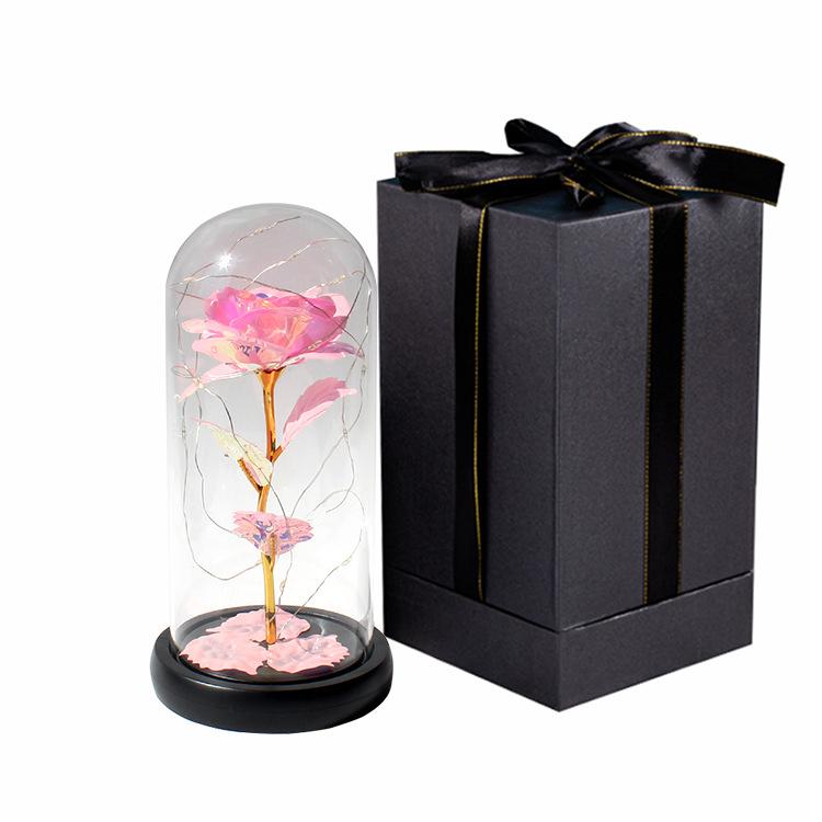Popular LED Light Luminous Rose Glass Cover Ornament Christmas Birthday Gift Luminous Rose