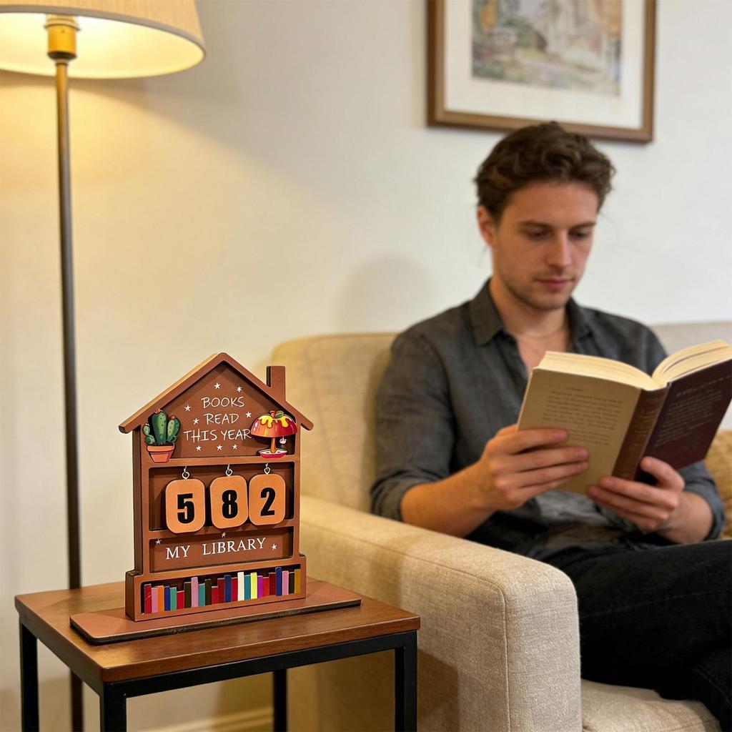 Book Counter Wooden Display Reading Accessories Book Counter Tracker Table Signs for Bookish Bookworm Reader Teacher Student