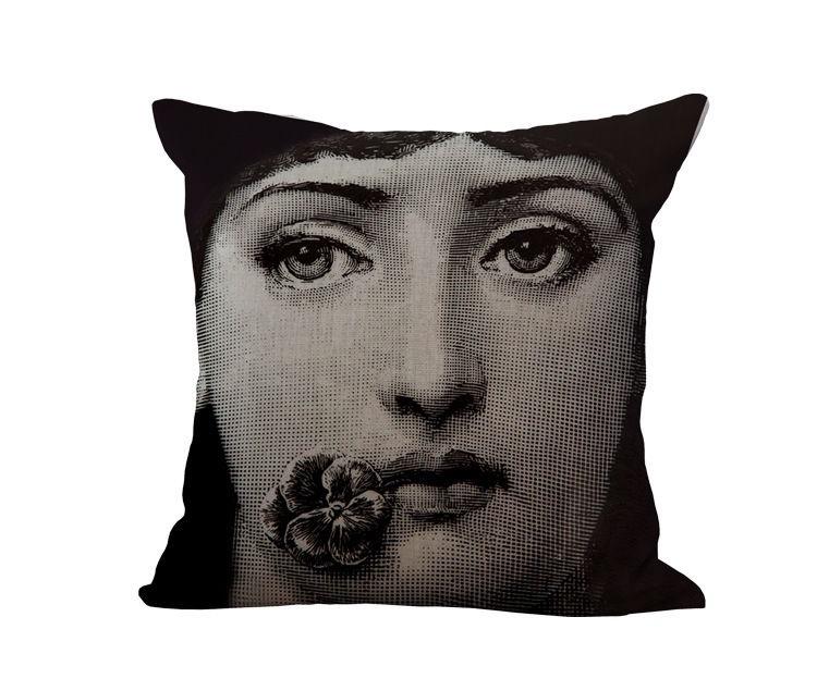 Unique Linen Vintage Piero Fornasetti Face Throw Pillow Case With Artistic Face Illustration