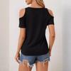 Women's Elegant Lace V-neck Applique Sleeve Hollow Short Sleeve Loose Solid Colour Slim T-shirt