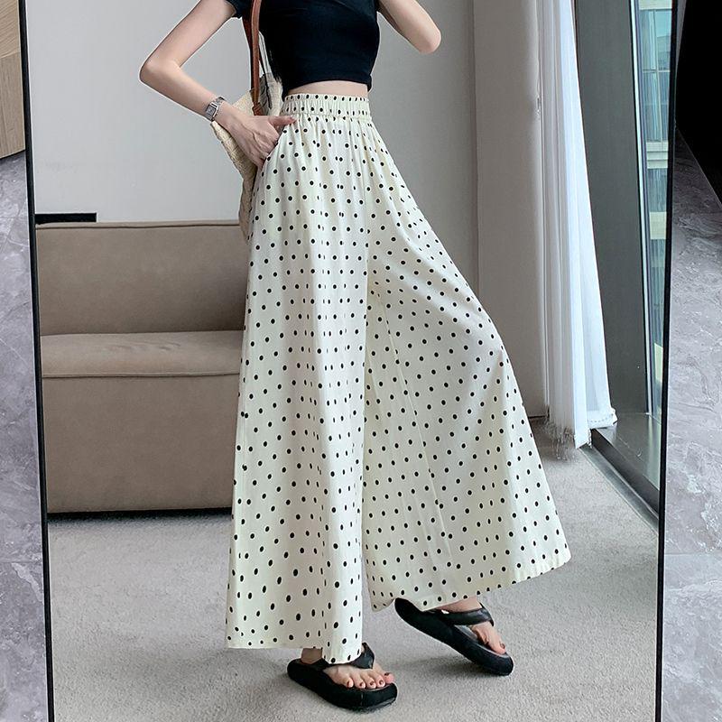 Gepunktete Eis-Seiden-Hosen mit weitem Bein – Sommerlich dünn, locker, formend, A-Linie, Übergröße, Fee-Stil für Damen.