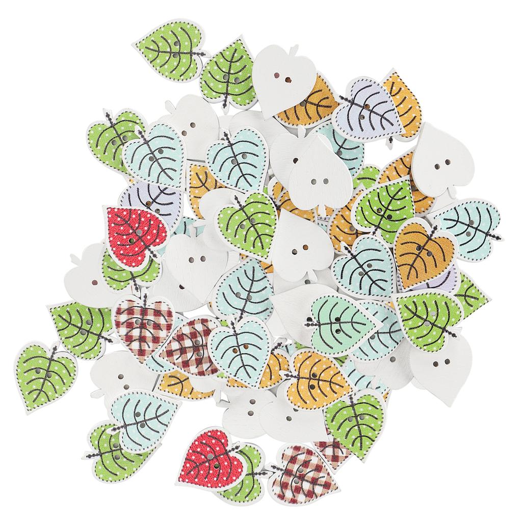 100Pcs Leaf Shaped Painting Buttons Mixed Wood Craft Buttons Assorted Bulk Buttons for DIY