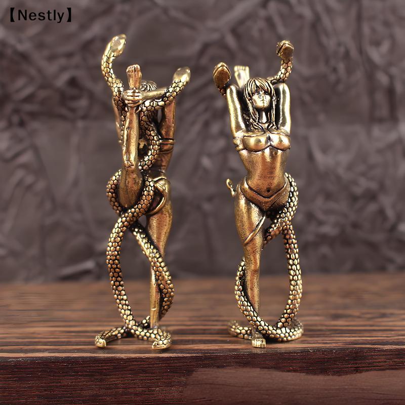Ottone Solido Ornamenti per Mobili Donna e Serpente Soggiorno Scrivania Animale da Tè Artigianato in Ottone Miniature in Bronzo Decorazione
