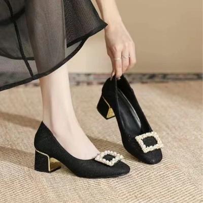 Mode 2024 Neue Frauen Kristall Perlen Schuhe High Heels Chunky Schuhe Mode Luxus Kleid Schuhe, Elegant Flach Femme Pumpen