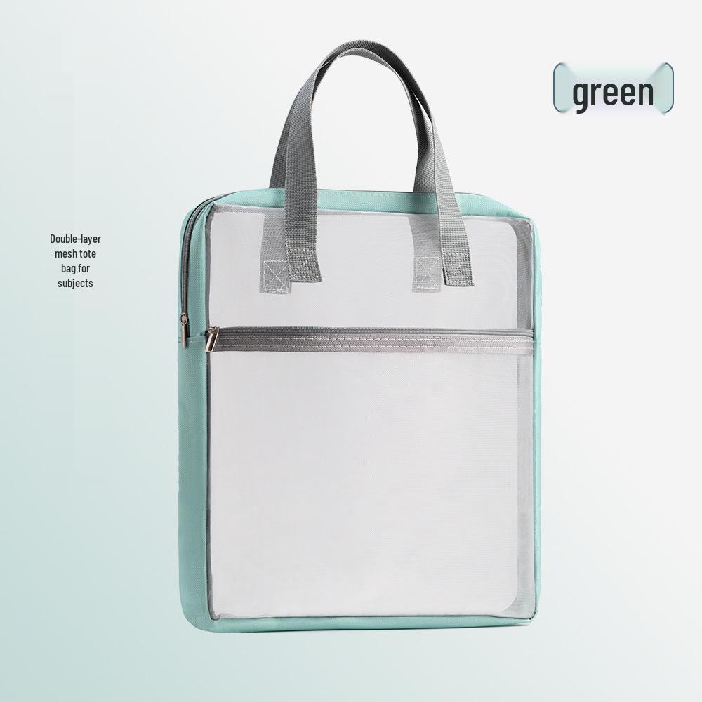 Double Layer Mesh Tote: Large Capacity Transparent A4 Document Bag for Student Textbook Storage