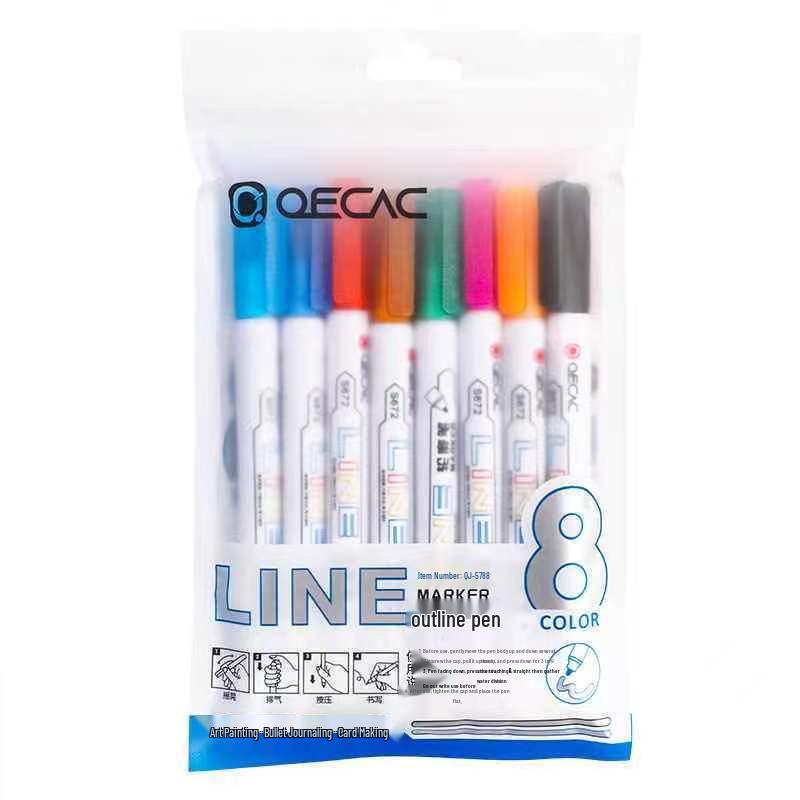 8-Color Glitter Double-Line Highlighter Set with Pearlescent and Fluorescent Dual-Tone Pens