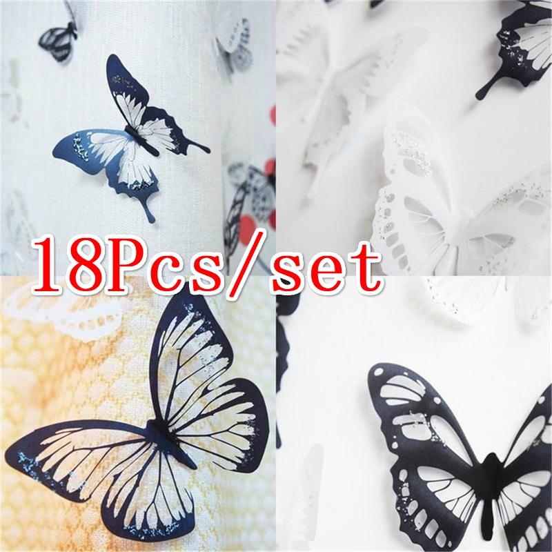 18ks/set DIY 3D samolepky na zeď s motýly Art Decal PVC Butterflies Home Decor