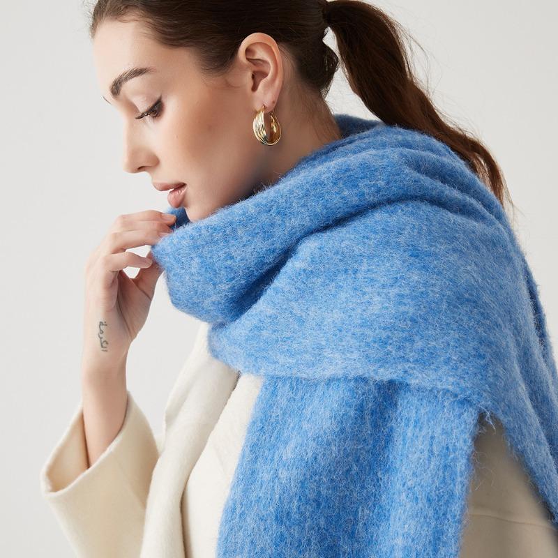 Autumn and winter wool hippocampus hair scarf women's versatile high-end sense thickened warm scarf solid color scarf shawl