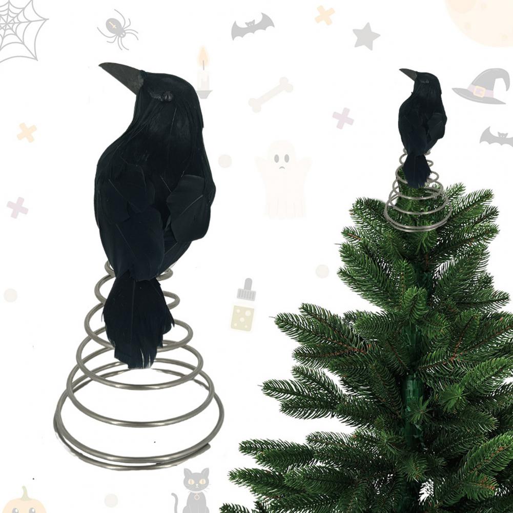 Branch Crow Ornament Spooky Tree Topper Spooky Halloween Crow Tree Topper Realistic Feathered Ornament for Party for Halloween