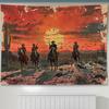 Large Polyester Tapestry Western Wild West Cowboy Sunset Men On Horseback Rustic Vintage Bohemian Decor Wall Hanging Art