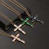 Colored Zircon Teardrop Geometric Cross Pendant Necklace Religious Faith Collarbone Chain Jewelry