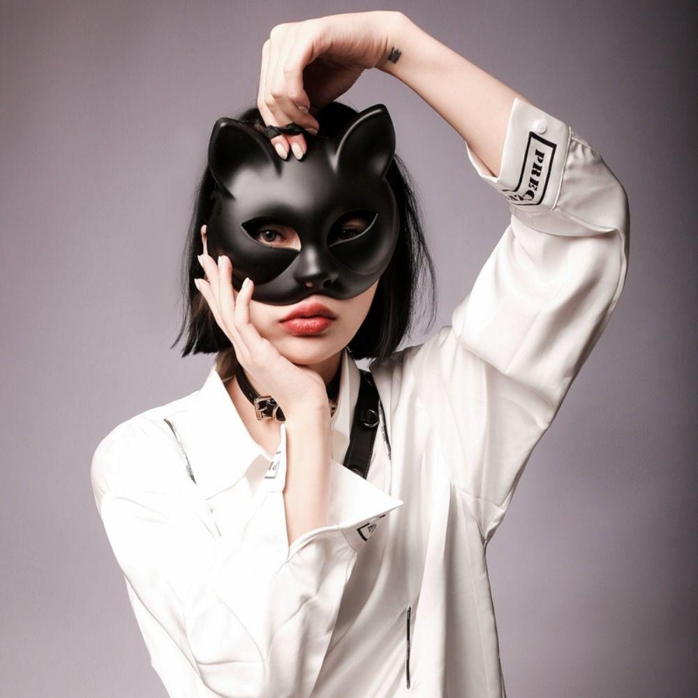 Plastic Cosplay Mask Costume Props Halloween Mask Funny Cat Half Face Mask  Party Supplies