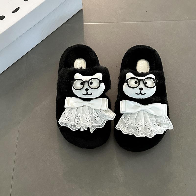 Niche cute cartoon fluffy shoes for women's autumn and winter new thick-soled outer wear warm and height-increasing cotton slippers