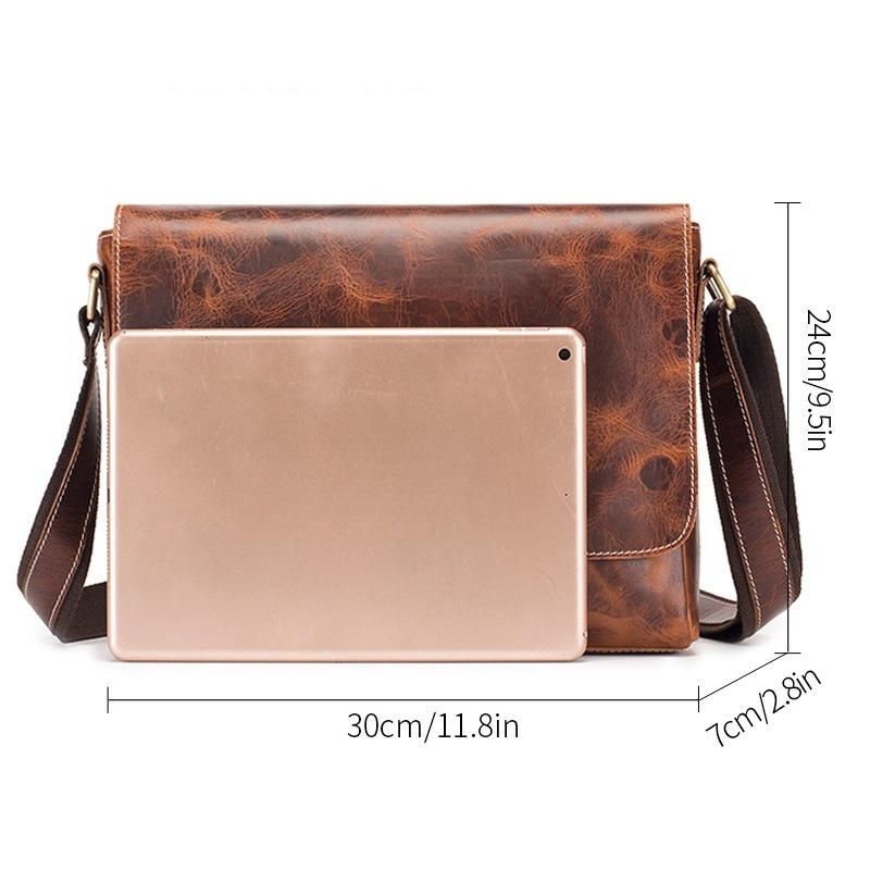 Men's Fashionable Single-shoulder Crossbody Bag, Men's Retro Oil-wax Genuine Leather Messenger Bag