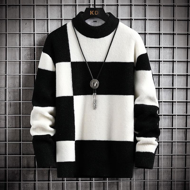 Brand Clothing Warm Autumn Winter Sweaters Men Casual Patchwork Color Knitted Pullovers Male Plaid Round Neck Sweater Man