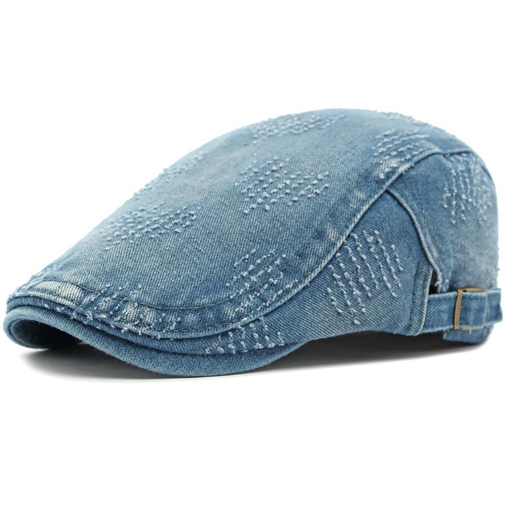 HT4773 Mens Beret Women Spring Summer Sun Cap Male Female Denim Beret Cap Retro Artist Painter Beret Hat Adjustable Ivy Flat Cap