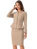 Allegra K Business Suit, Blazer and Pencil Skirt, Long Sleeves, No Collar, Solid Color, Peplum, 2-Piece Set, Women's, Khaki, Size M