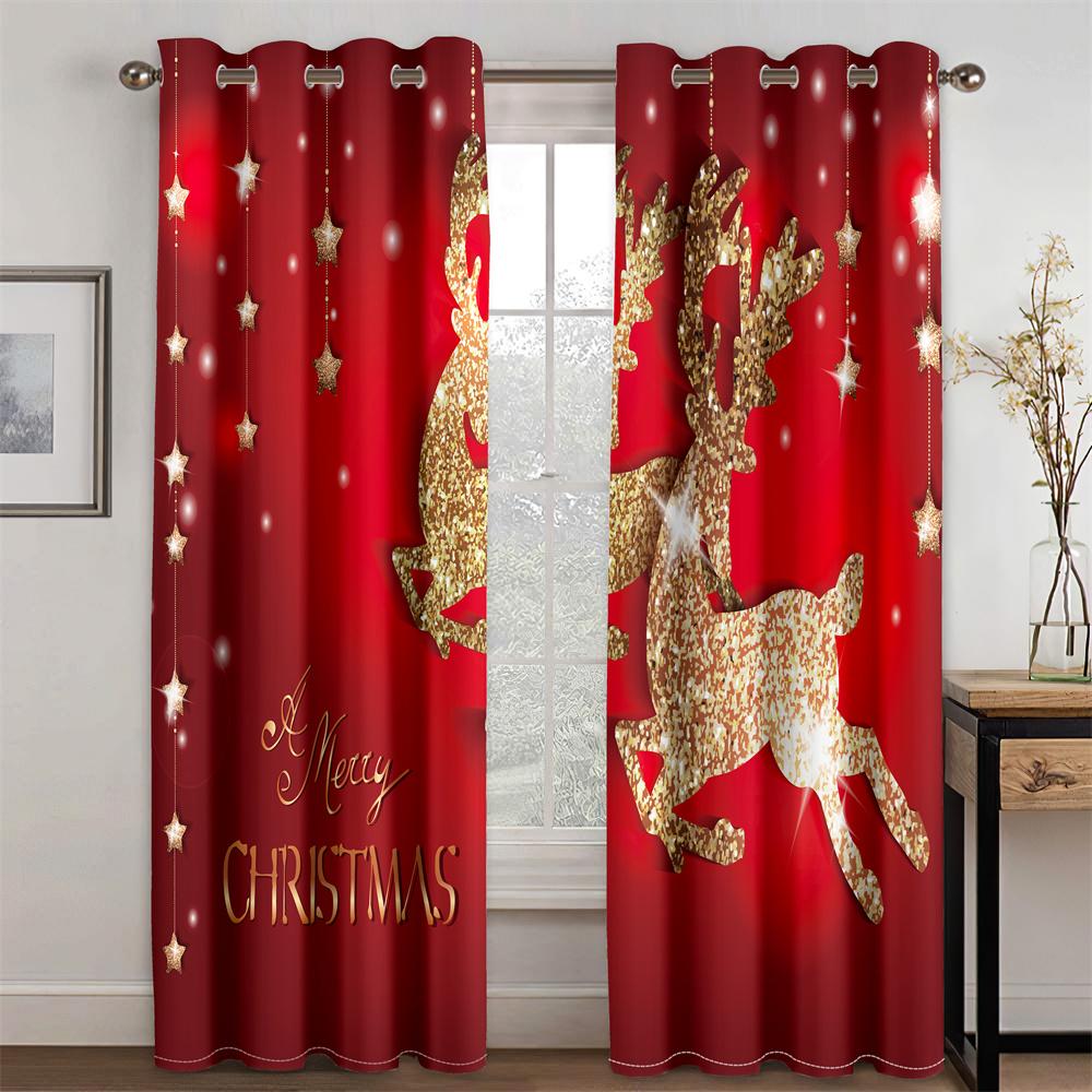 

Cheap Joyful Latest Christmas Santa Claus Crimson Snow 2 Panels Slim Shading Windowpane Drapes for Livingroom Space Bedchamber Household Decoration 100W130H(CM)40x51in&Hook