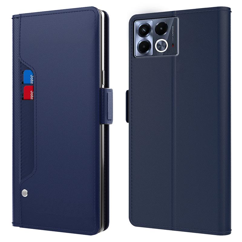 

Чохол для Infinix Note 40, слот для карти, шкіряна захисна підставка з дзеркалом для макіяжу Blue